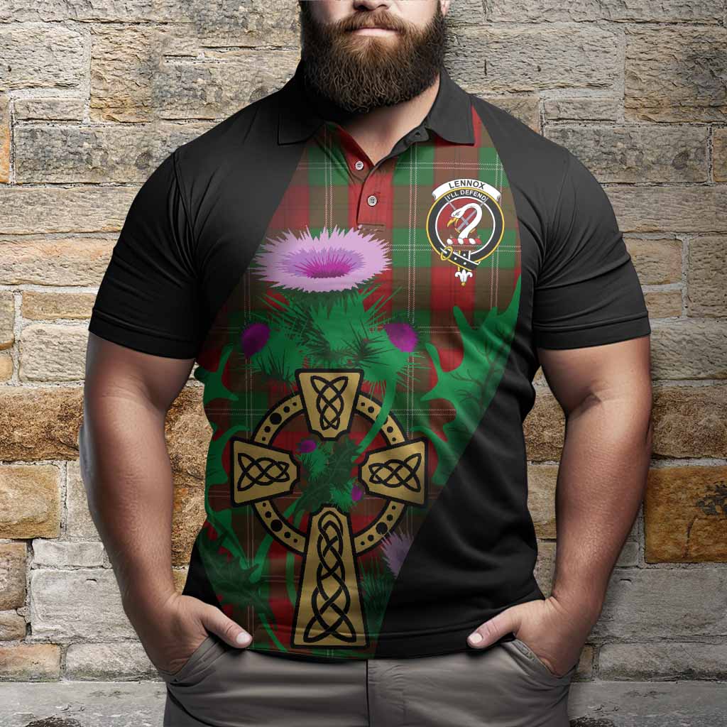 Lennox Tartan Crest Polo Shirt Celtic Cross Thistle Flowers