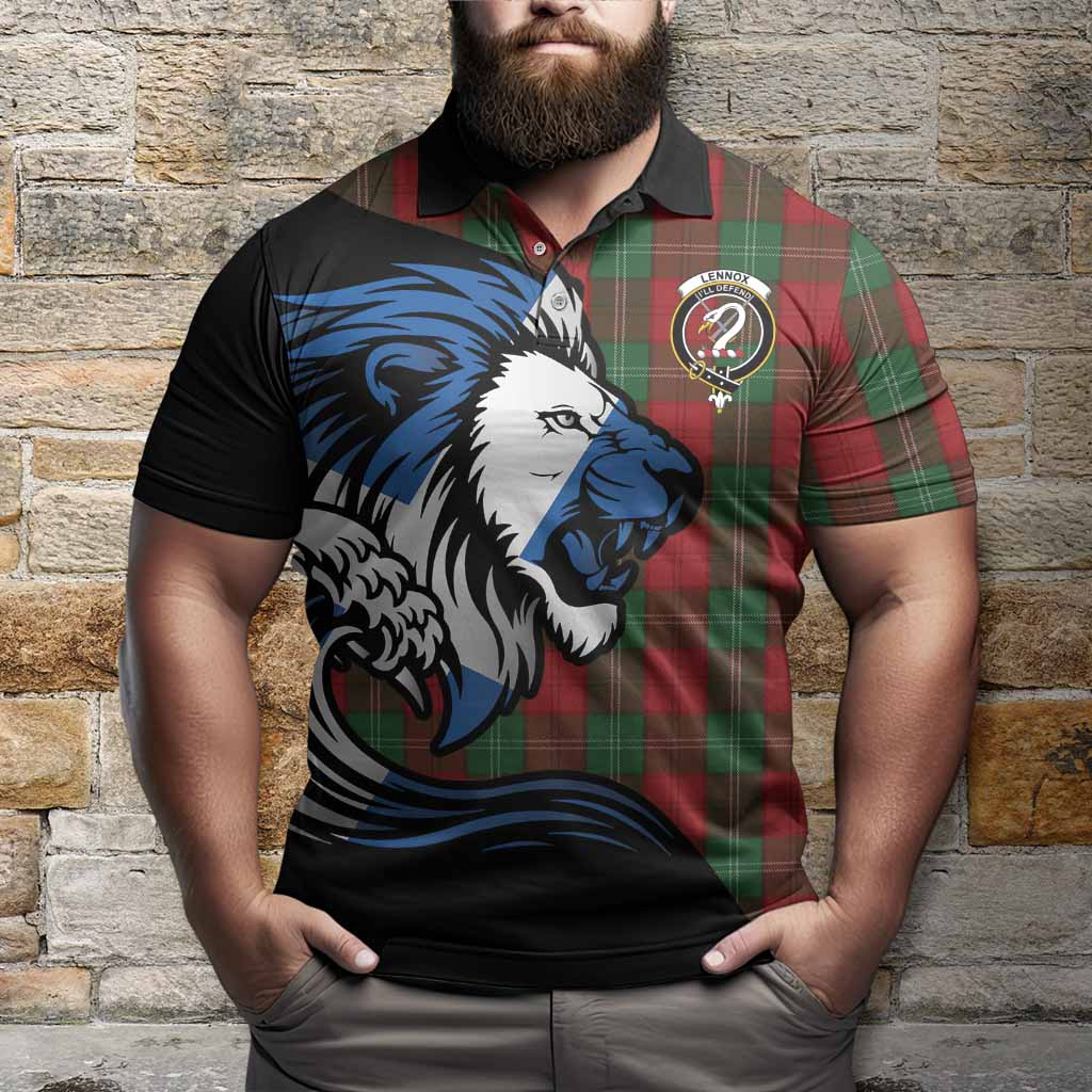 Lennox Tartan Crest Polo Shirt Scottish Golden Lions Wave Flow