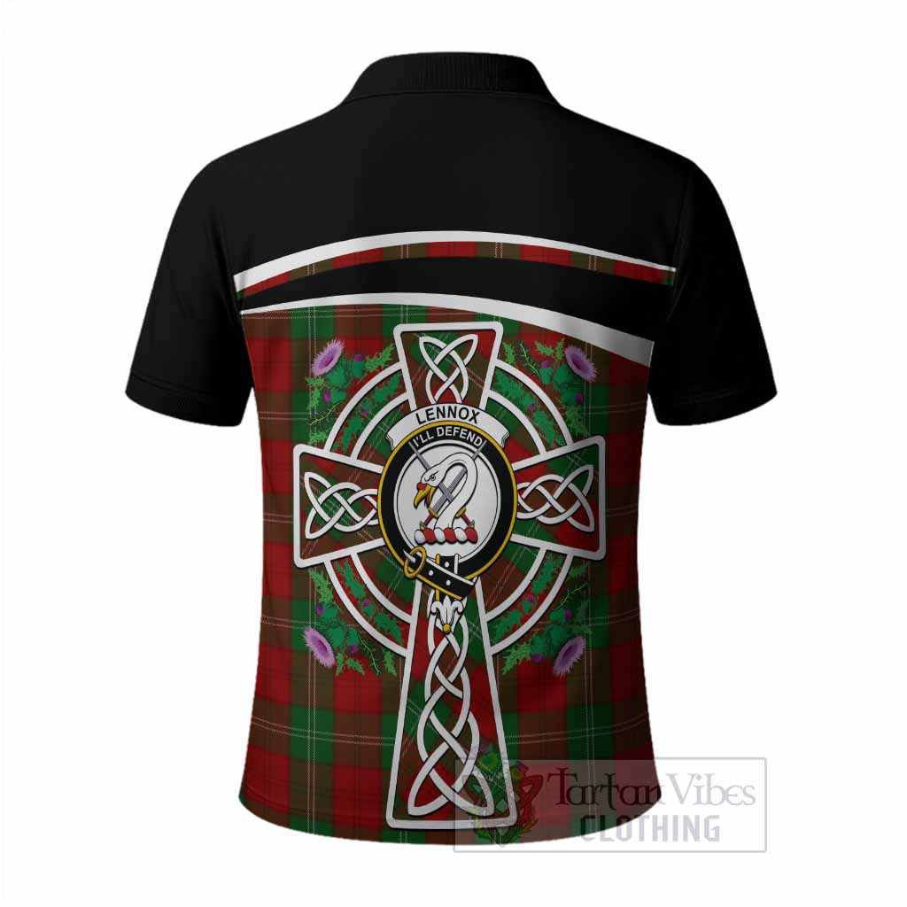 Lennox Tartan Crest Polo Shirt Scottish Thistle Celtic Cross Alba Gu Brath