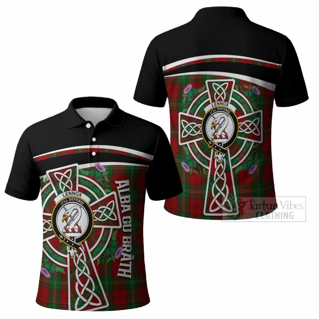 Lennox Tartan Crest Polo Shirt Scottish Thistle Celtic Cross Alba Gu Brath