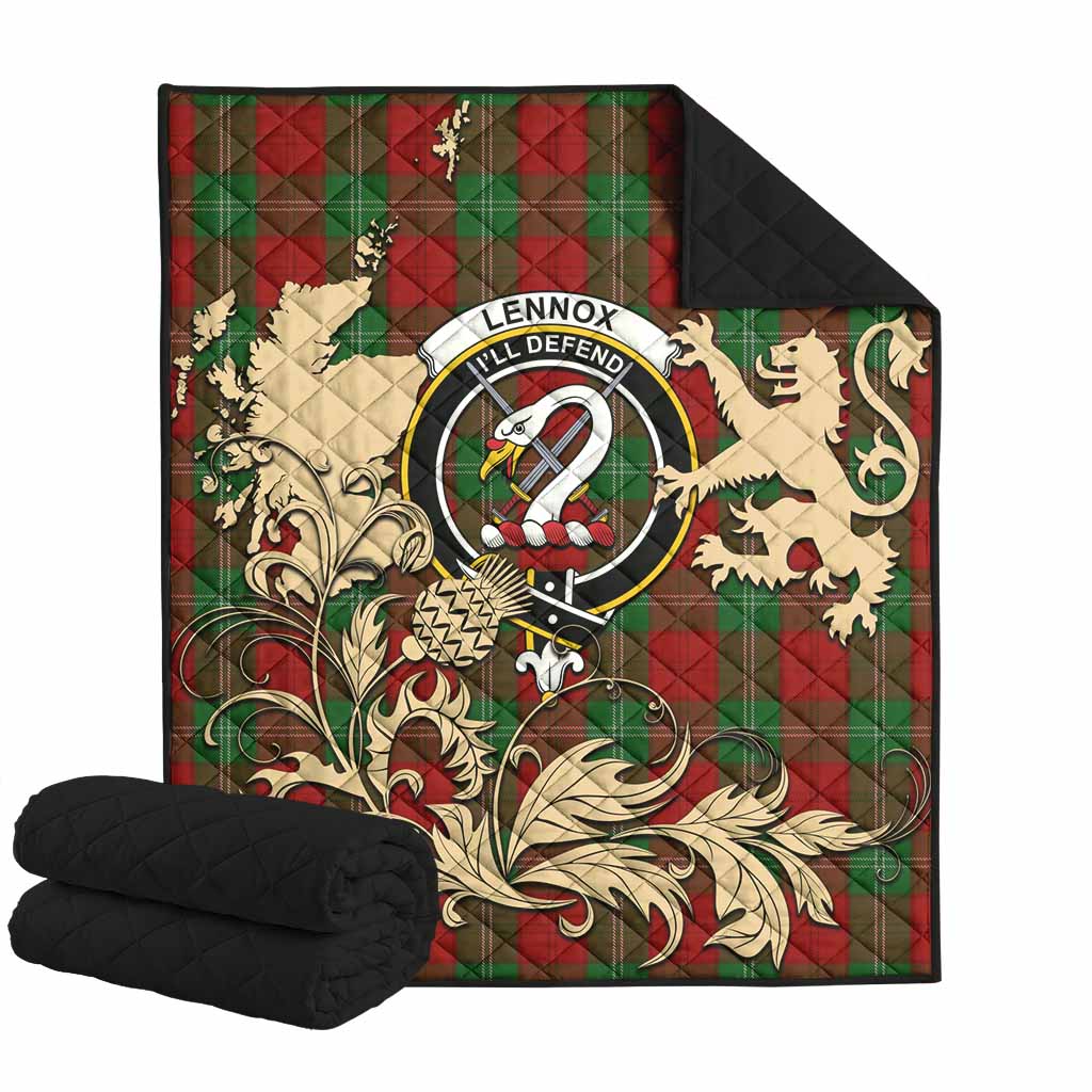 Lennox Tartan Crest Premium Quilt with Scottish Iconic Symbols 