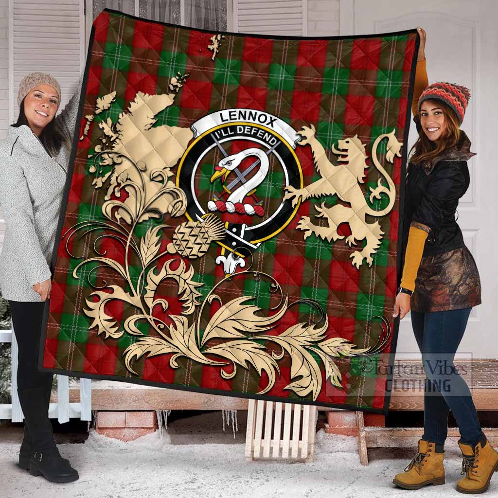 Lennox Tartan Crest Premium Quilt with Scottish Iconic Symbols 