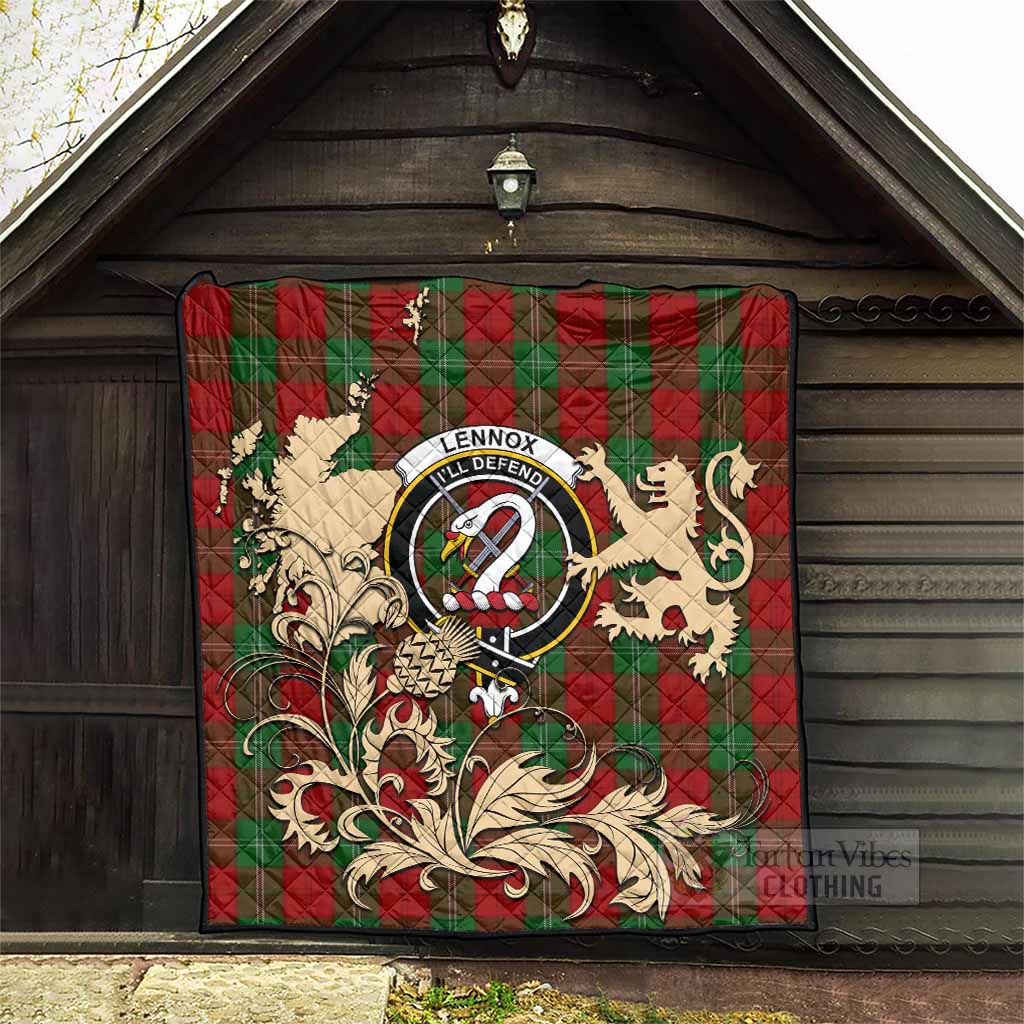 Lennox Tartan Crest Premium Quilt with Scottish Iconic Symbols 