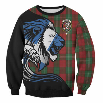 Lennox Tartan Crest Sweatshirt Scottish Golden Lions Wave Flow
