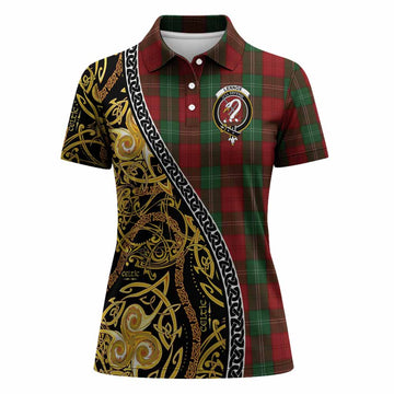 Lennox Tartan Crest Women Polo Shirt Celtic Knot and Triple Trickle Spiral Symbols