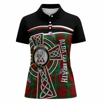 Lennox Tartan Crest Women Polo Shirt Scottish Thistle Celtic Cross Alba Gu Brath