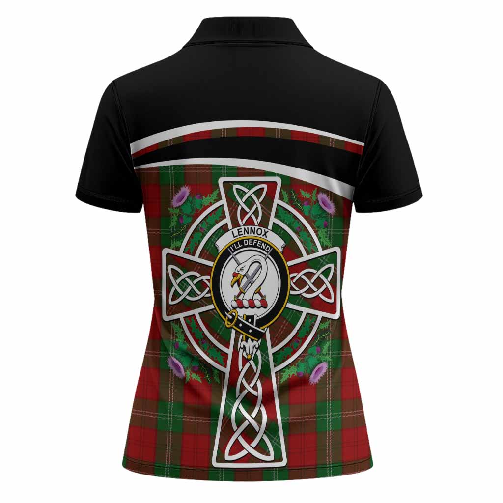 Lennox Tartan Crest Women Polo Shirt Scottish Thistle Celtic Cross Alba Gu Brath