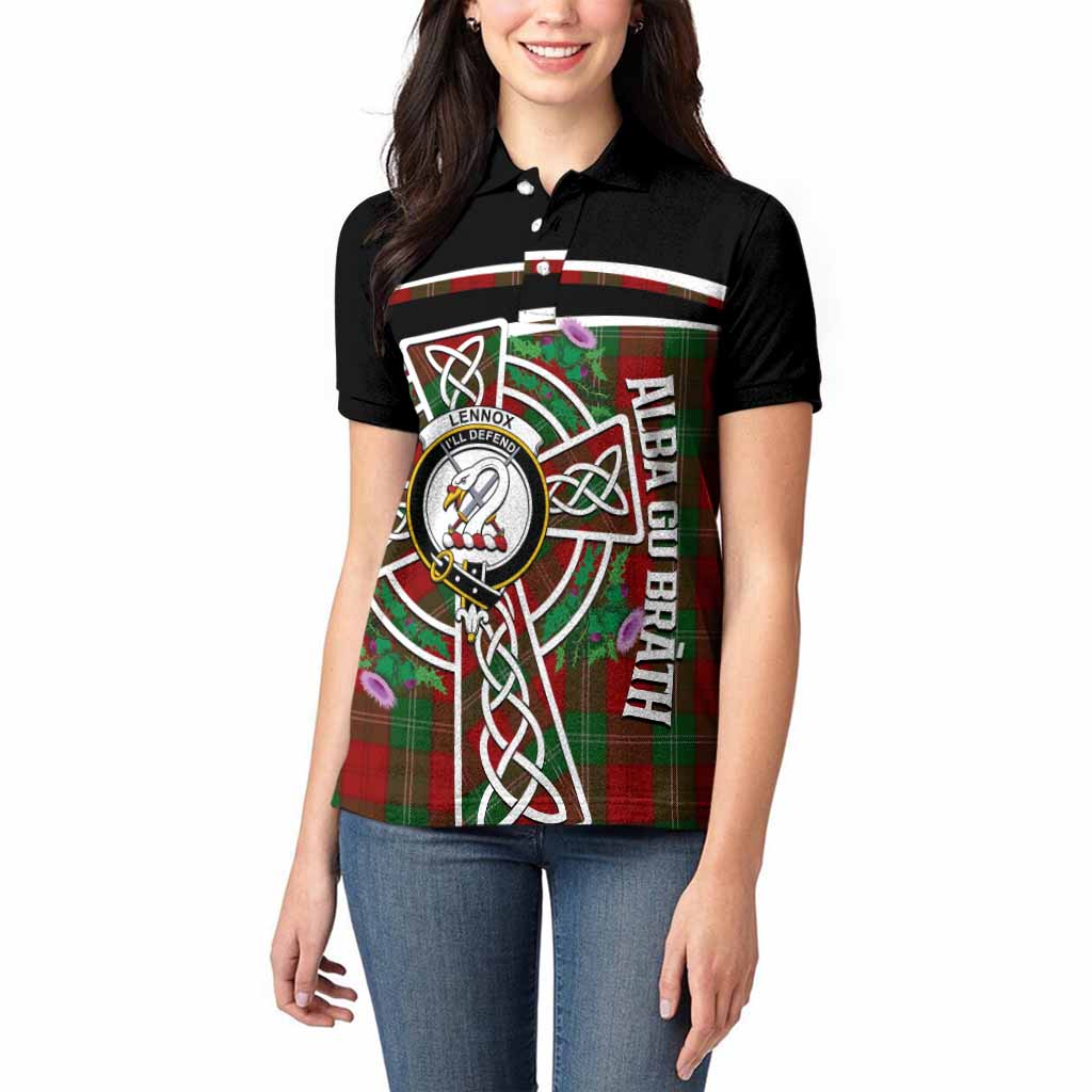 Lennox Tartan Crest Women Polo Shirt Scottish Thistle Celtic Cross Alba Gu Brath