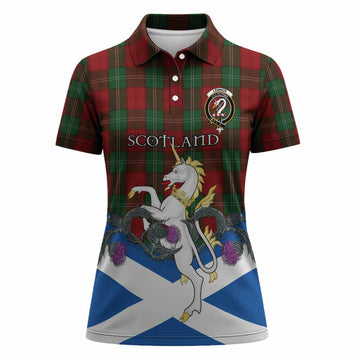 Lennox Tartan Crest Women Polo Shirt Scottish Unicorn With Thistle