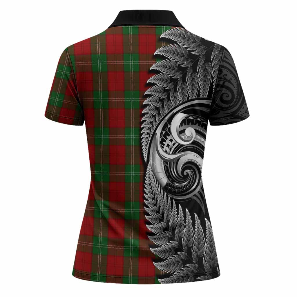 Lennox Tartan Crest Women Polo Shirt With New Zealand Silver Fern Maori Koru