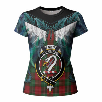 Lennox Tartan Crest Women T shirt New Zealand Maori Korowai Cloak