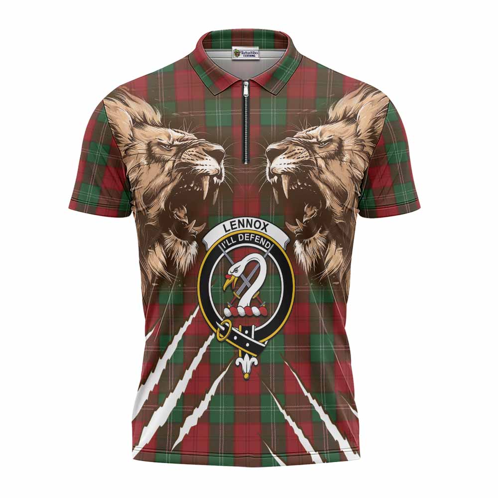Lennox Tartan Crest Zipper Polo Shirt Ferocious Lion Style