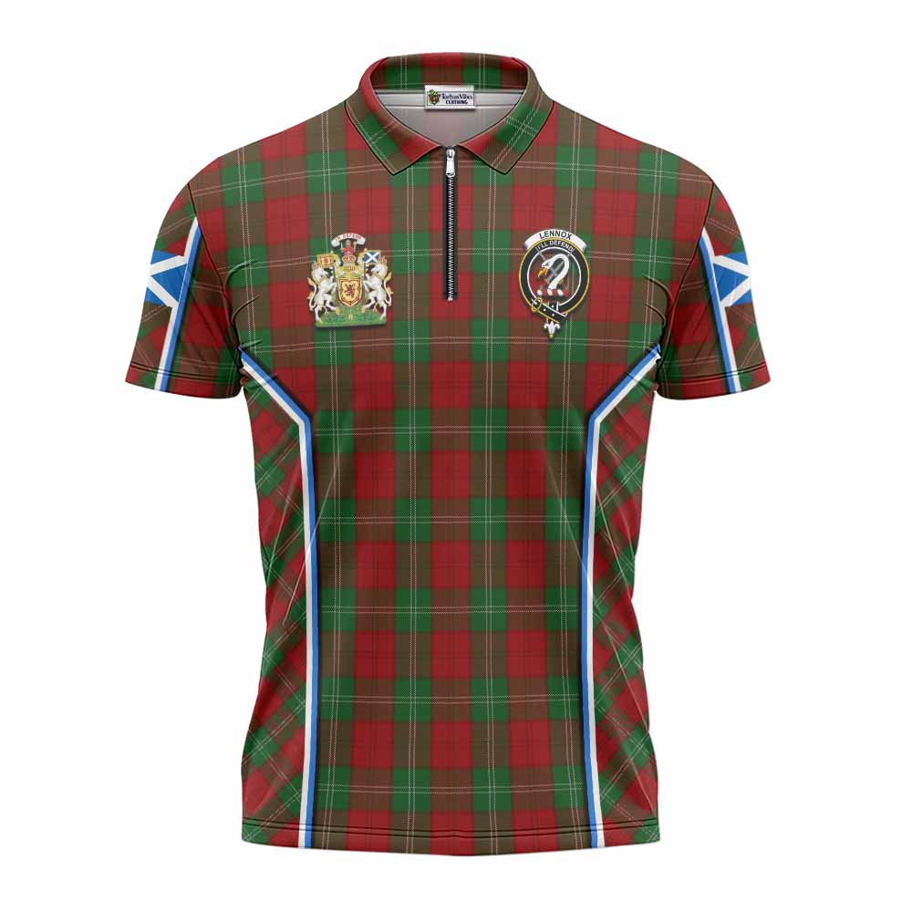 Lennox Tartan Crest Zipper Polo Shirt Scotland Coat of Arm Flag Style - Tartan Vibes Clothing