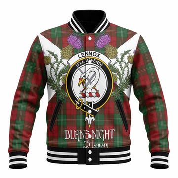 Lennox Tartan Family Crest Baseball Jacket Scottish Burns Night Thistle Floral
