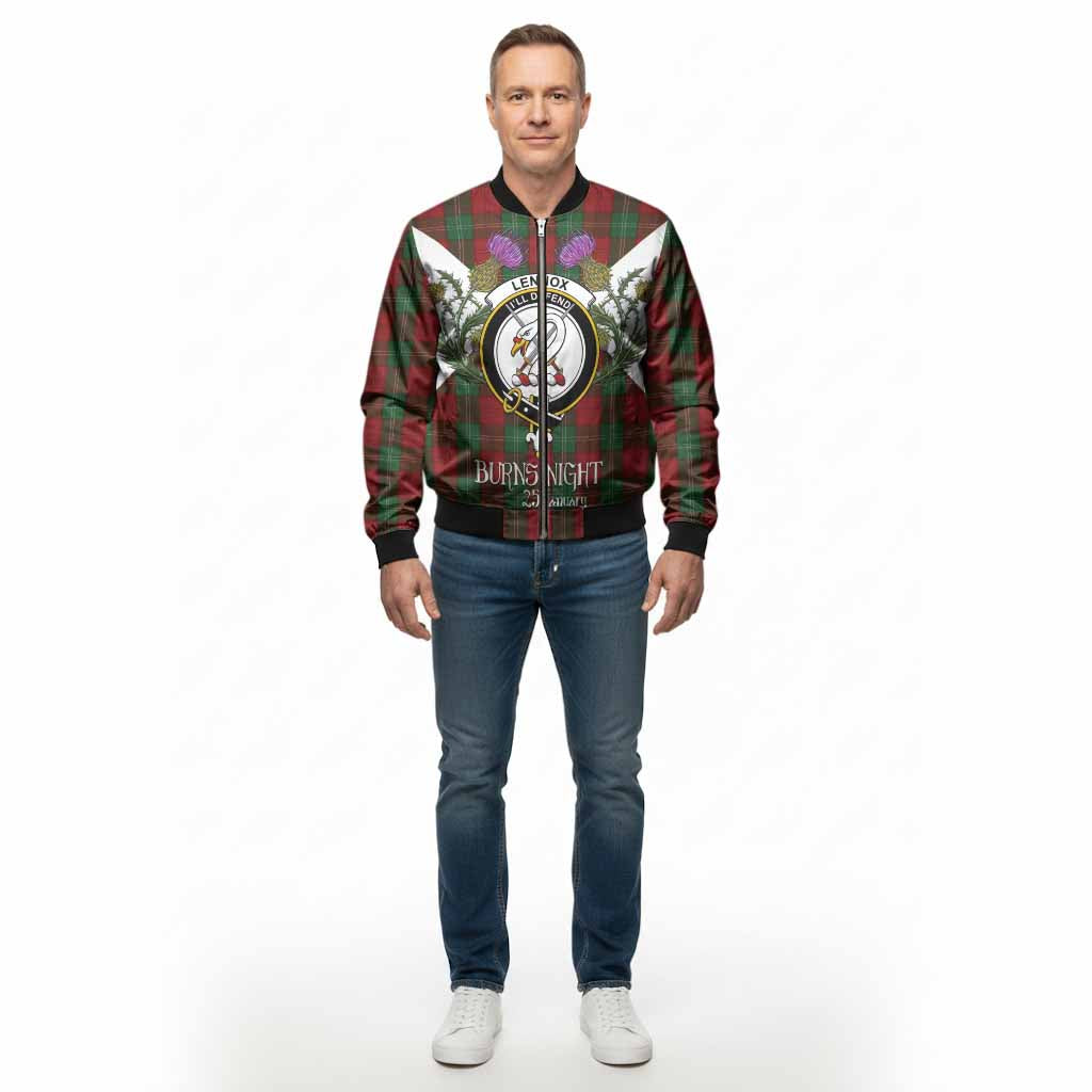 Lennox Tartan Family Crest Bomber Jacket Scottish Burns Night Thistle Floral