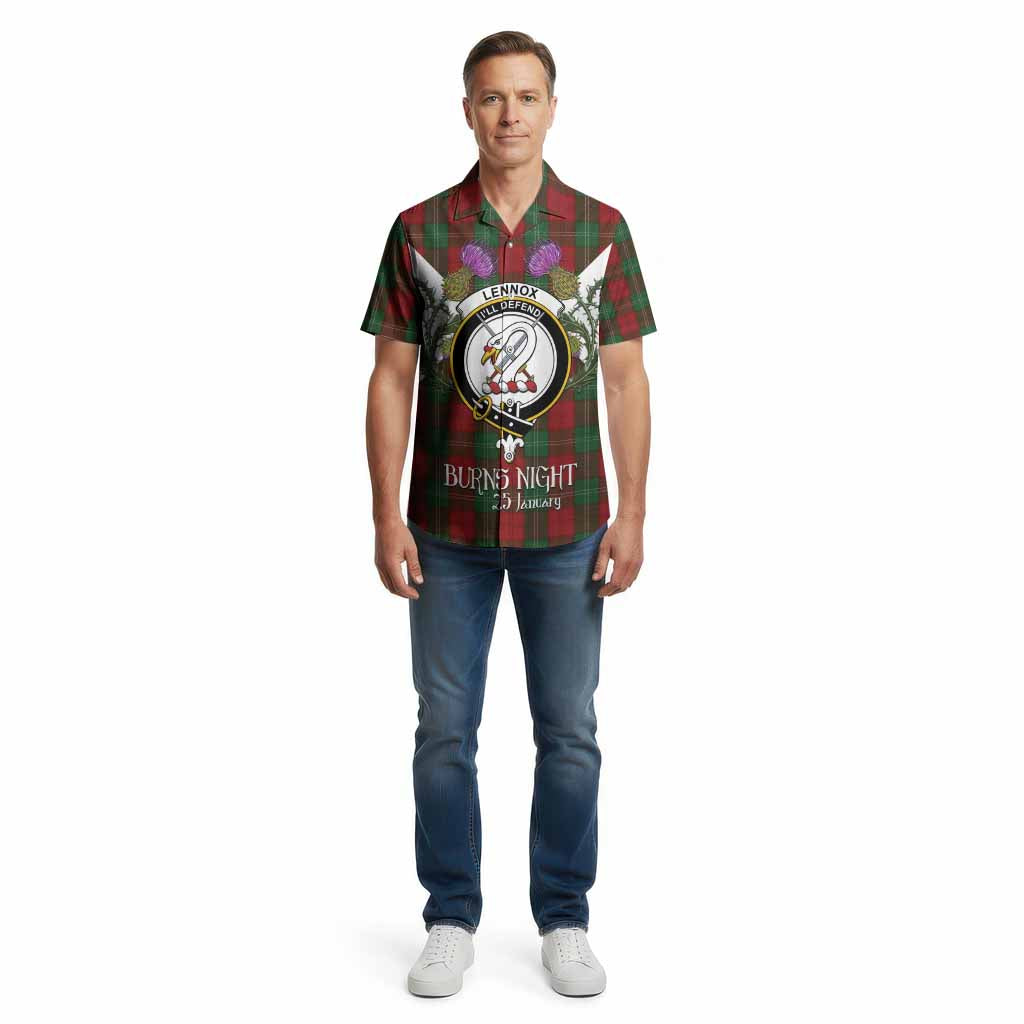 Lennox Tartan Family Crest Cotton Hawaiian Shirt Scottish Burns Night Thistle Floral