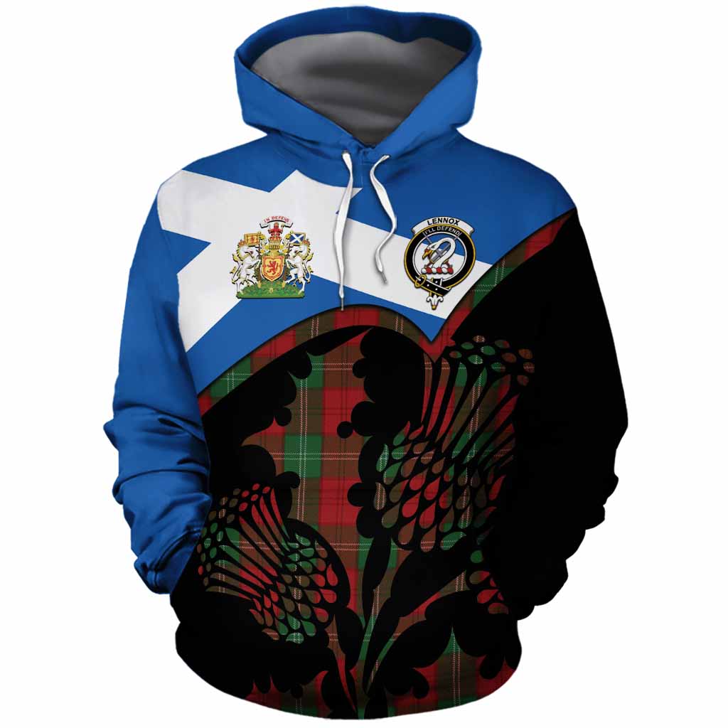 Lennox Tartan Family Crest Cotton Hoodie Scotland Thistle Floral Flag Style