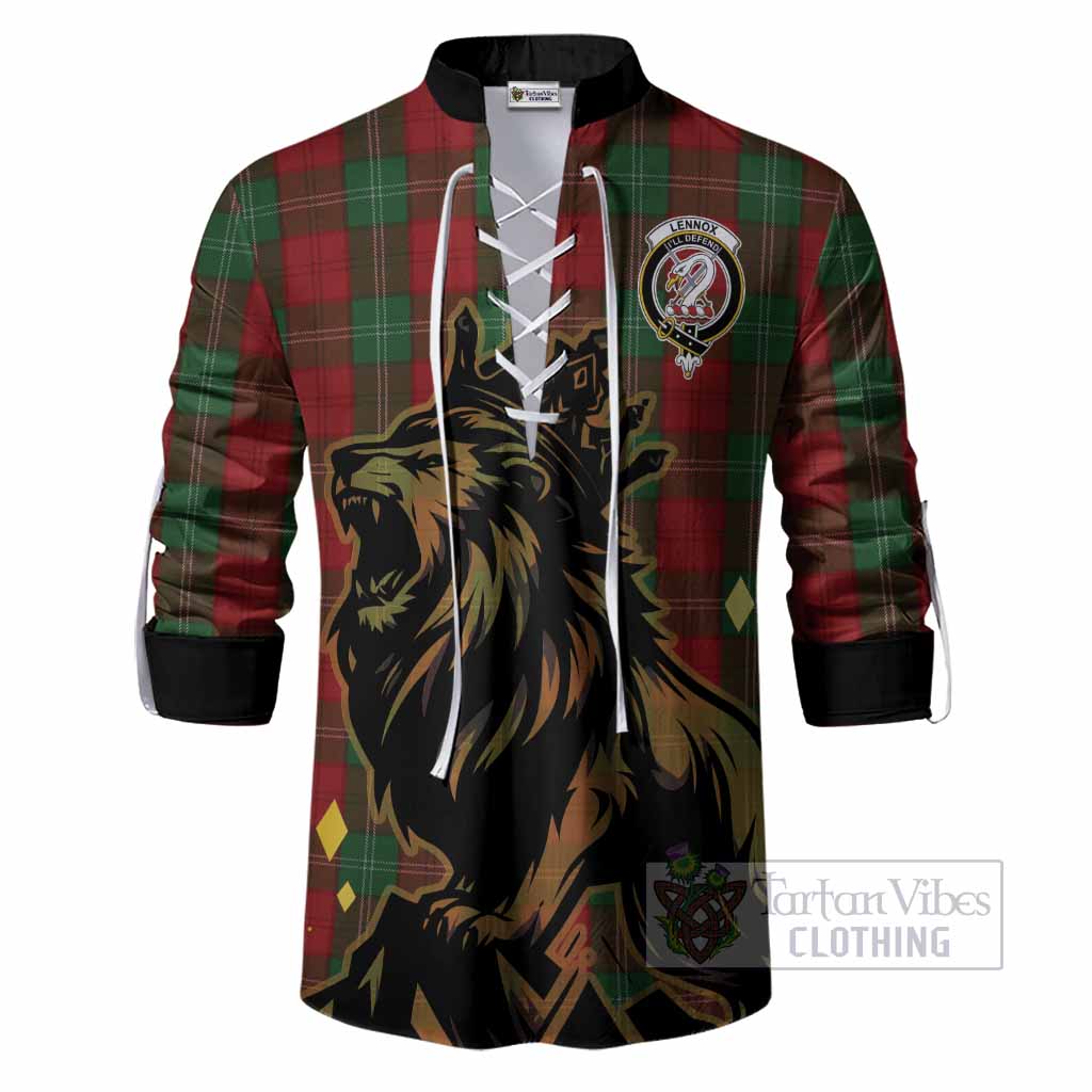 Lennox Tartan Family Crest Ghillie Shirt Crowned Lion Roaring