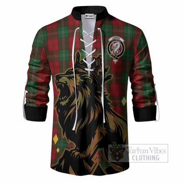 Lennox Tartan Family Crest Ghillie Shirt Crowned Lion Roaring