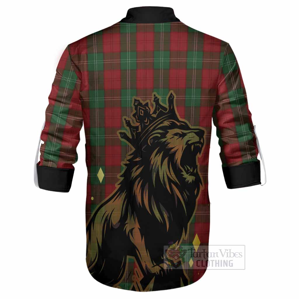 Lennox Tartan Family Crest Ghillie Shirt Crowned Lion Roaring