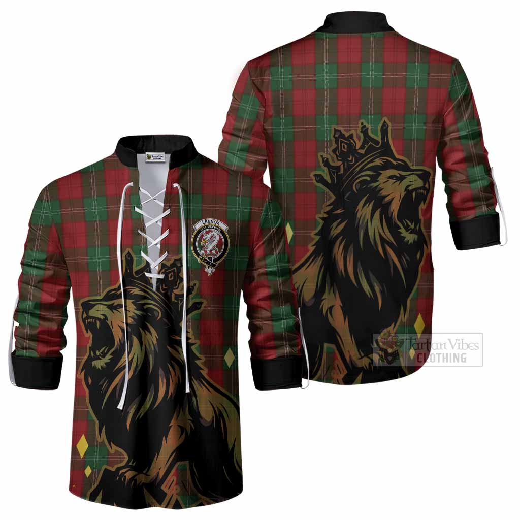 Lennox Tartan Family Crest Ghillie Shirt Crowned Lion Roaring
