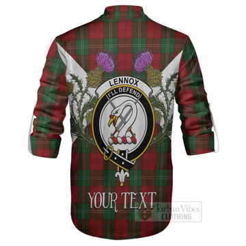 Lennox Tartan Family Crest Ghillie Shirt Scottish Burns Night Thistle Floral