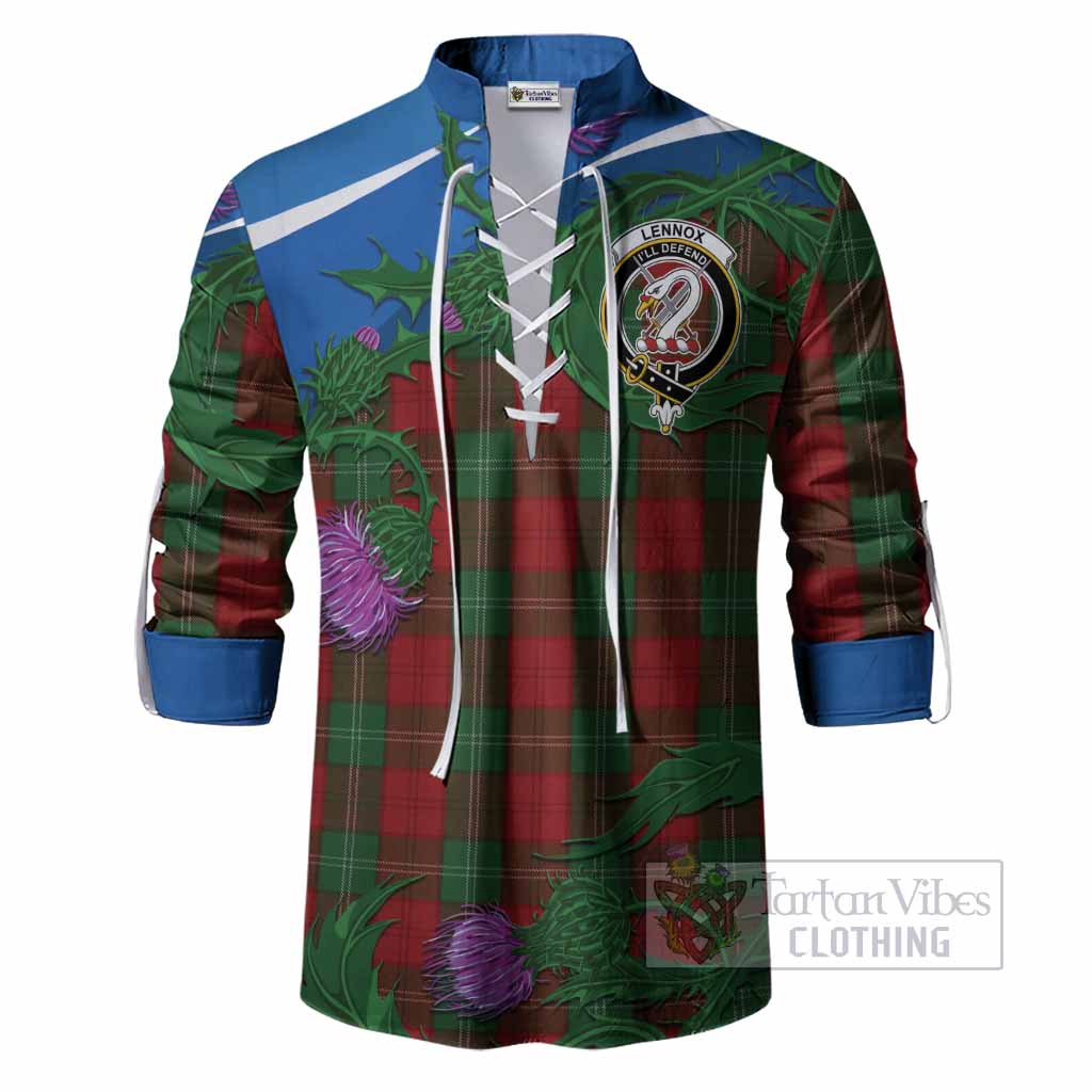 Lennox Tartan Family Crest Ghillie Shirt Thistle in Minimalism