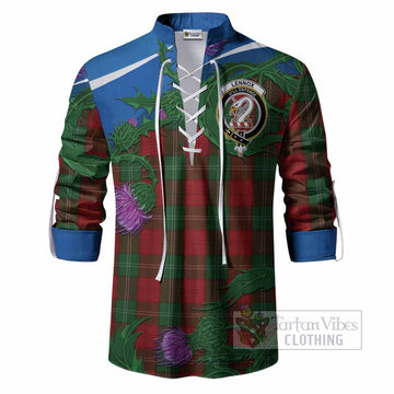 Lennox Tartan Family Crest Ghillie Shirt Thistle in Minimalism