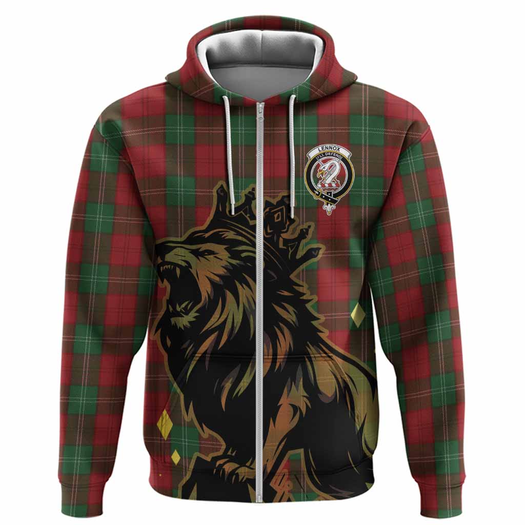 Lennox Tartan Family Crest Hoodie Crowned Lion Roaring