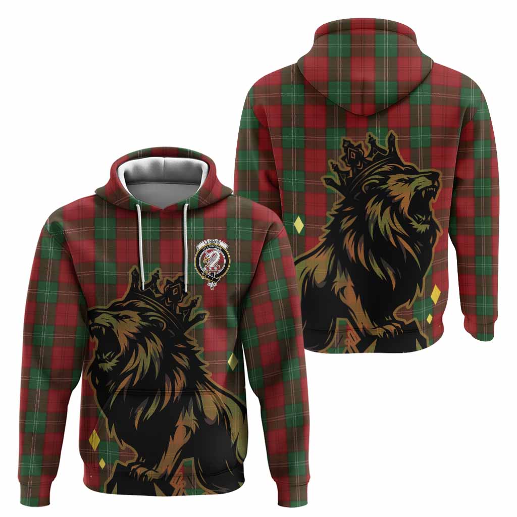 Lennox Tartan Family Crest Hoodie Crowned Lion Roaring