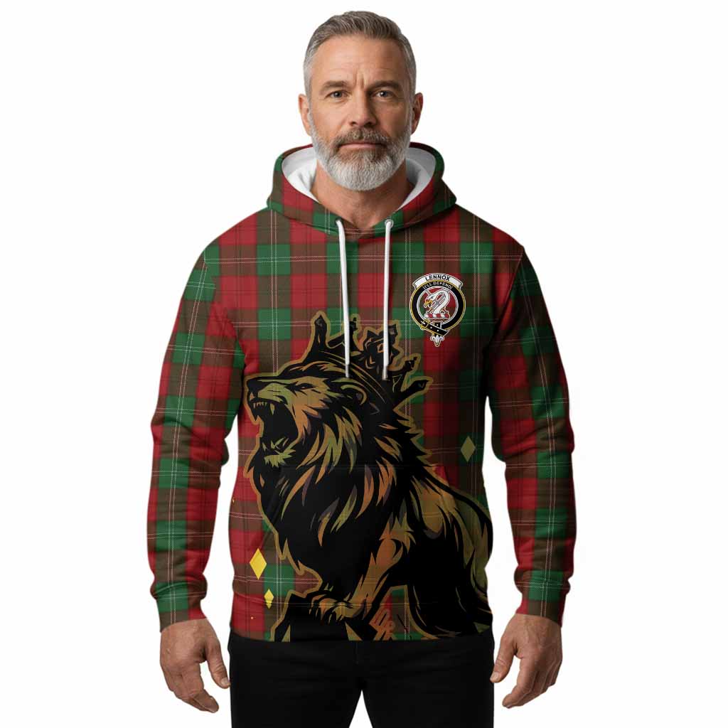 Lennox Tartan Family Crest Hoodie Crowned Lion Roaring
