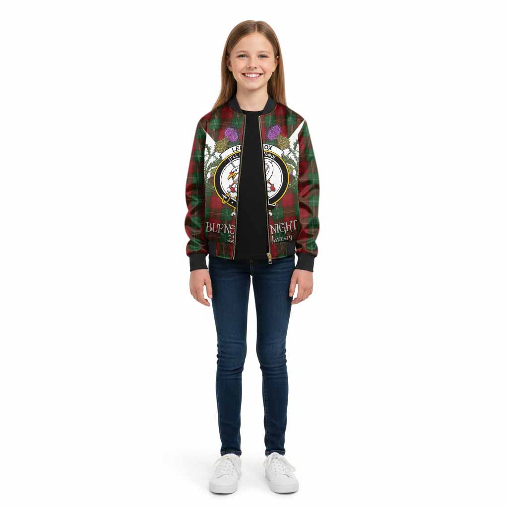 Lennox Tartan Family Crest Kid Bomber Jacket Scottish Burns Night Thistle Floral