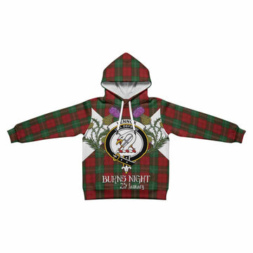 Lennox Tartan Family Crest Kid Hoodie Scottish Burns Night Thistle Floral