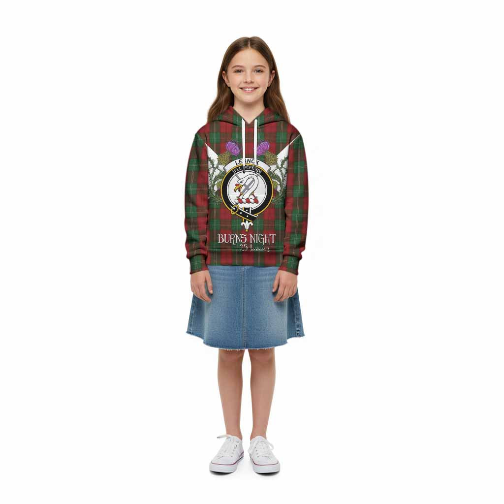 Lennox Tartan Family Crest Kid Hoodie Scottish Burns Night Thistle Floral