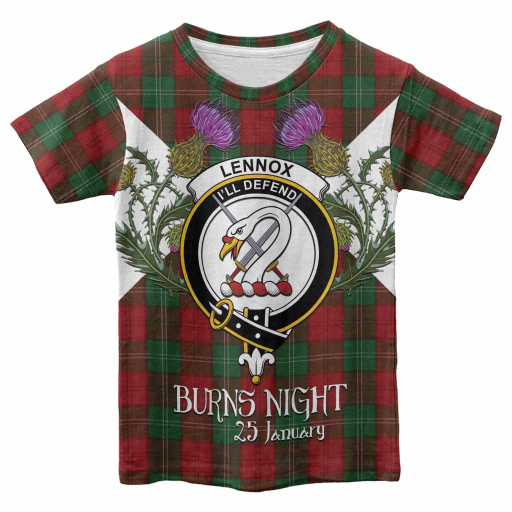 Lennox Tartan Family Crest Kid T-shirt Scottish Burns Night Thistle Floral