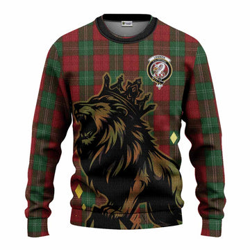 Lennox Tartan Family Crest Knitted Sweater Crowned Lion Roaring
