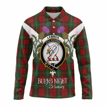Lennox Tartan Family Crest Long Sleeve Polo Shirt Scottish Burns Night Thistle Floral