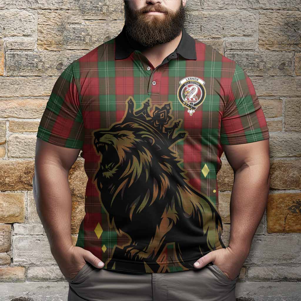 Lennox Tartan Family Crest Polo Shirt Crowned Lion Roaring