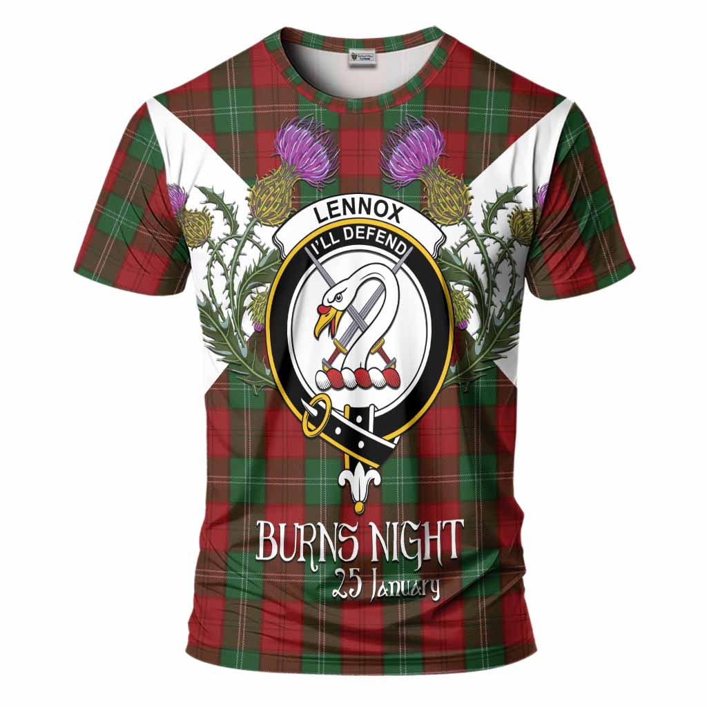 Lennox Tartan Family Crest T-Shirt Scottish Burns Night Thistle Floral