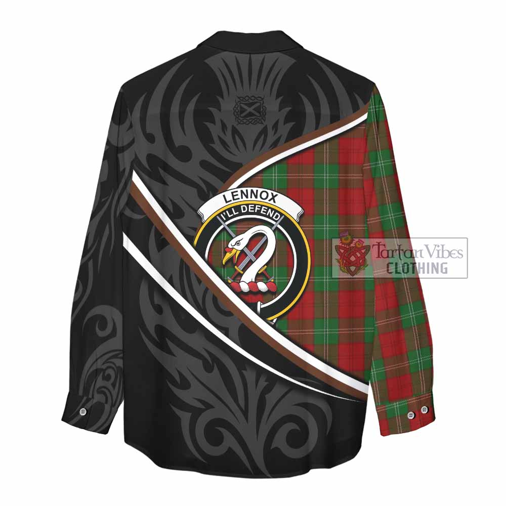 Lennox Tartan Family Crest Women Casual Shirt Celtic Scottish Thistle Floral - Tartan Vibes Clothing