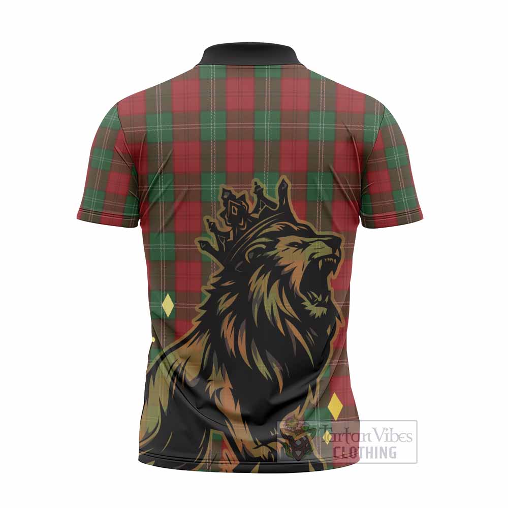 Lennox Tartan Family Crest Zipper Polo Shirt Crowned Lion Roaring