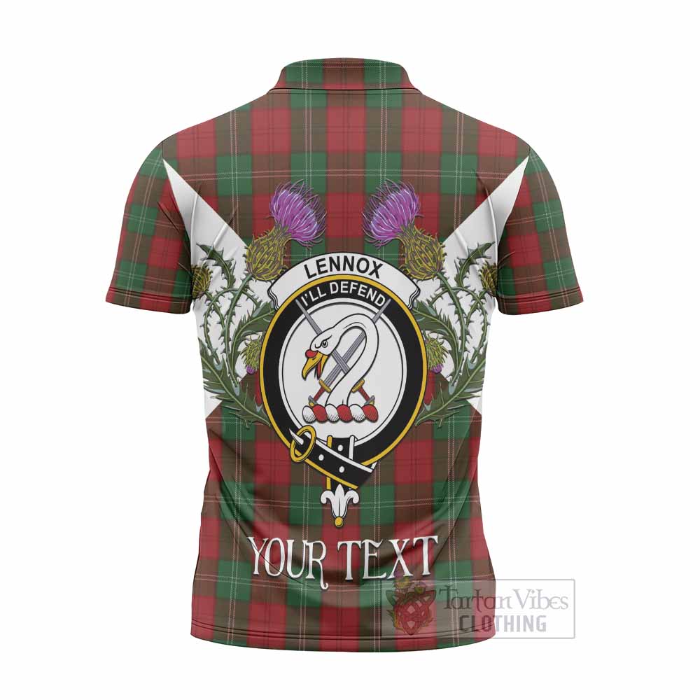 Lennox Tartan Family Crest Zipper Polo Shirt Scottish Burns Night Thistle Floral