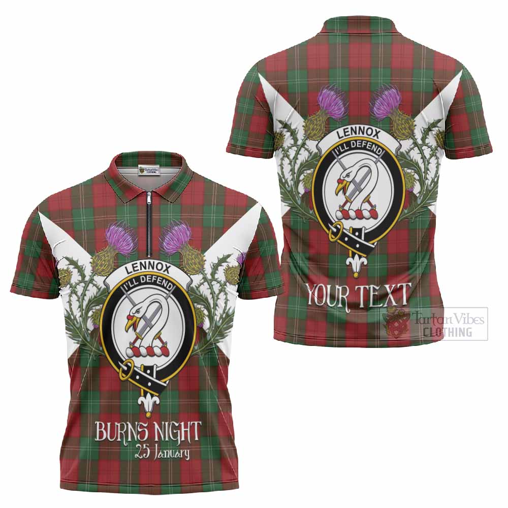 Lennox Tartan Family Crest Zipper Polo Shirt Scottish Burns Night Thistle Floral