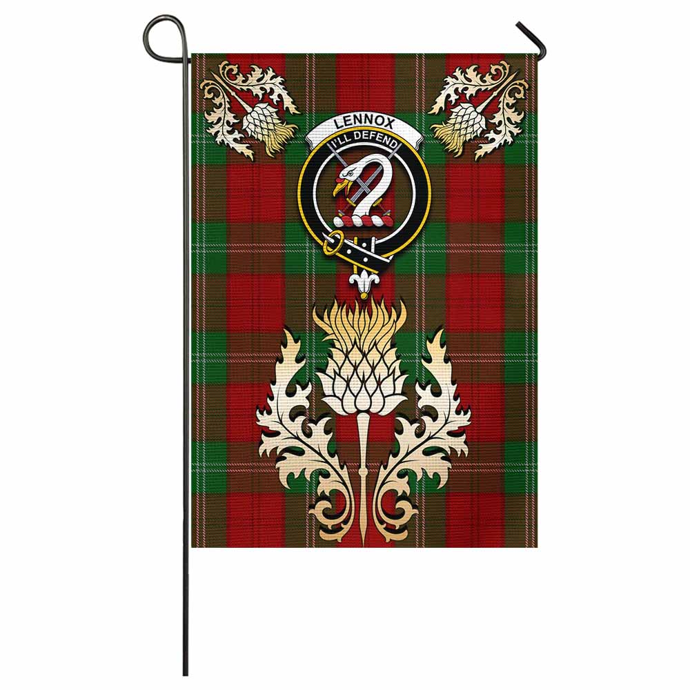 Lennox Tartan Garden Flag with Golden Regal Scottish Thistle Emblem - Tartan Vibes Clothing
