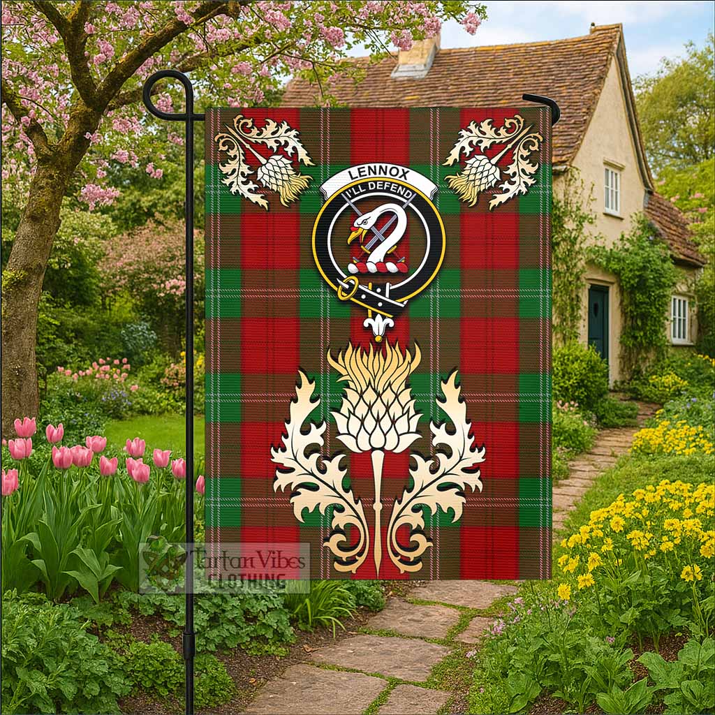 Lennox Tartan Garden Flag with Golden Regal Scottish Thistle Emblem - Tartan Vibes Clothing