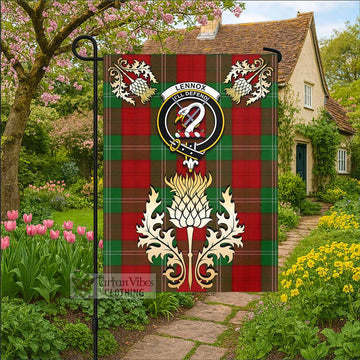 Lennox Tartan Garden Flag with Golden Regal Scottish Thistle Emblem