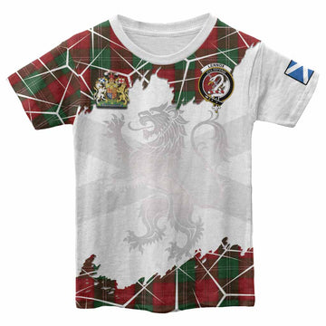 Lennox Tartan Kid T-shirt with Family Crest and Lion Rampant Grunge Style