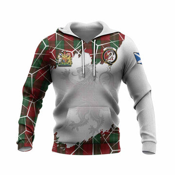 Lennox Tartan Knitted Hoodie with Family Crest and Lion Rampant Grunge Style