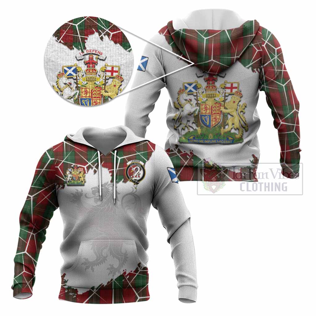 Lennox Tartan Knitted Hoodie with Family Crest and Lion Rampant Grunge Style