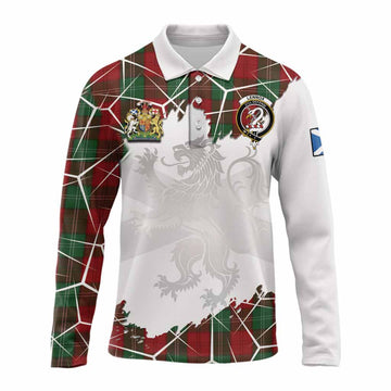 Lennox Tartan Long Sleeve Polo Shirt with Family Crest and Lion Rampant Grunge Style